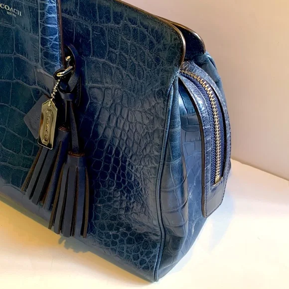 Coach Legacy Haley Satchel Exotic Croc-Embossed Leather 25324 Bag Navy/Sliver - Picture 3 of 12